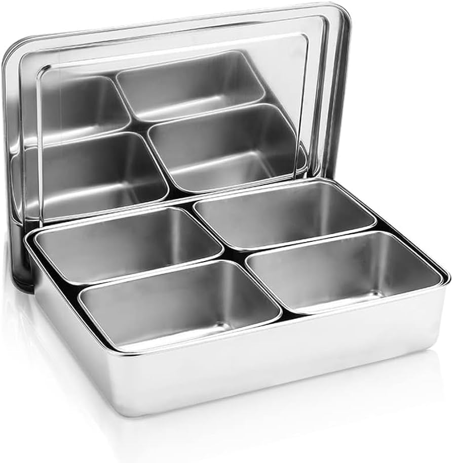 DINER WARES SS Masala Box With Lid & Spill Proof Container