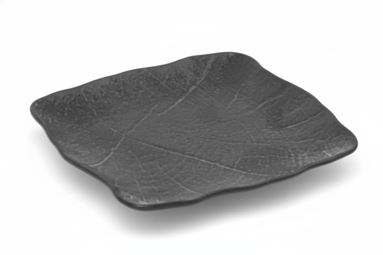 AURA Square Textured Small Plate Charcoal Black