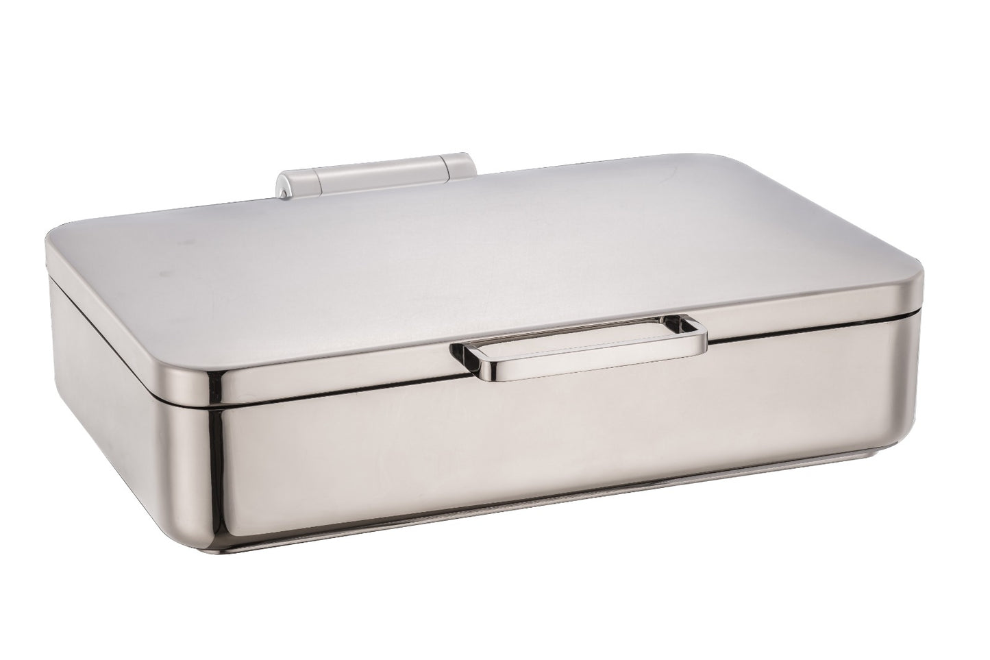DW Rectangle Induction Chafing Dish With Ss Lid - Sandwich Bottom 9 ltr, Full 304 SS Body, Lid stops at 60 degrees, Condensation flows into Water Container