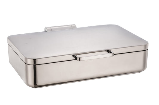 DW Rectangle Induction Chafing Dish With Ss Lid - Sandwich Bottom 9 ltr, Full 304 SS Body, Lid stops at 60 degrees, Condensation flows into Water Container