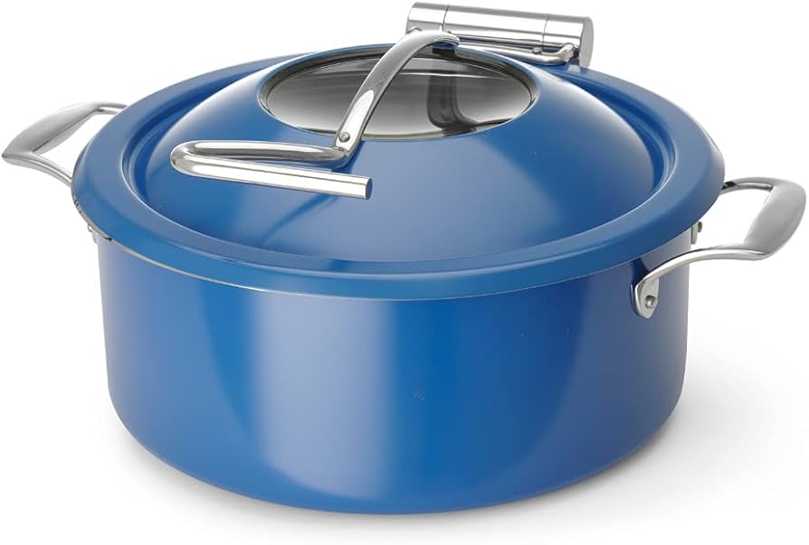 DINER WARES Chafing Dish SS with Glass Window & Induction Sandwhich Bottom 4.5 ltr [Blue]