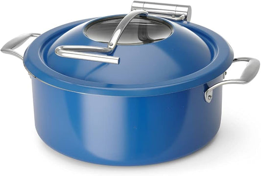 DINER WARES Chafing Dish SS with Glass Window & Induction Sandwhich Bottom 4.5 ltr [Blue]