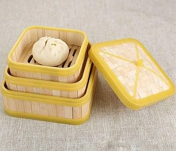DINER WARES Dim Sum Basket Square with Yellow Border