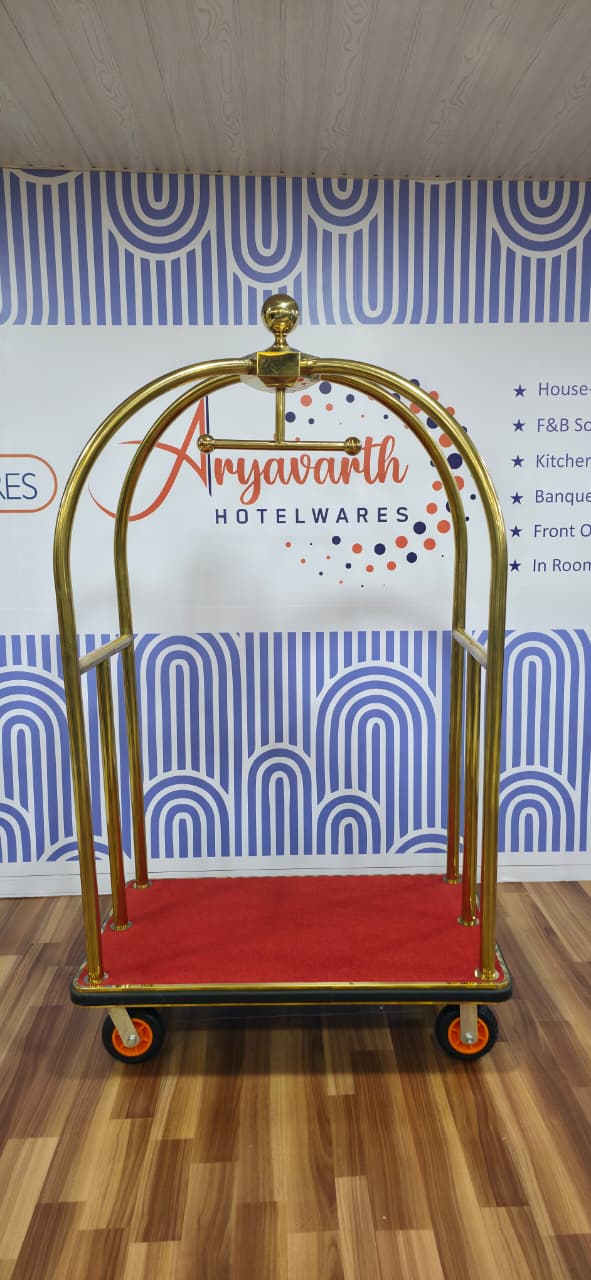 DINER WARES Bellmans Bird Cage Luggage Trolley Brass / SS Finish and Black / Red Carpet Economy