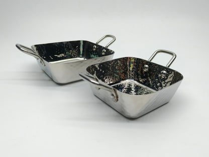 DW Square Deep Pan SS Hammered with Wire Handle