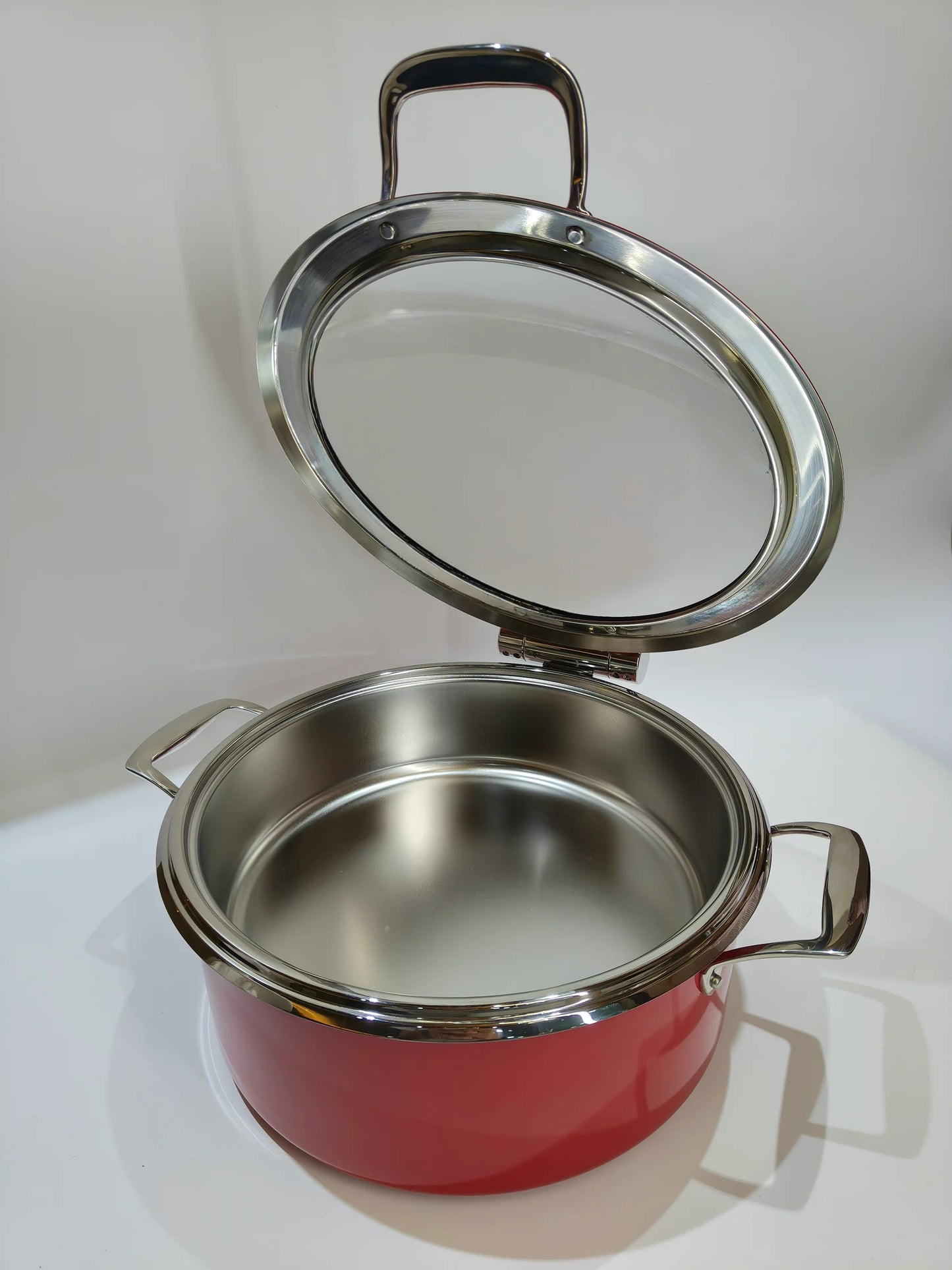 DINER WARES Chafing Dish SS with Glass Window & Induction Sandwhich Bottom 4.5 ltr. [Red]