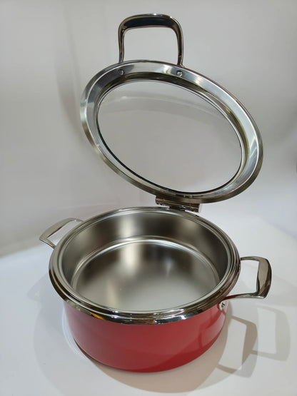 DINER WARES Chafing Dish SS with Glass Window & Induction Sandwhich Bottom 4.5 ltr. [Red]