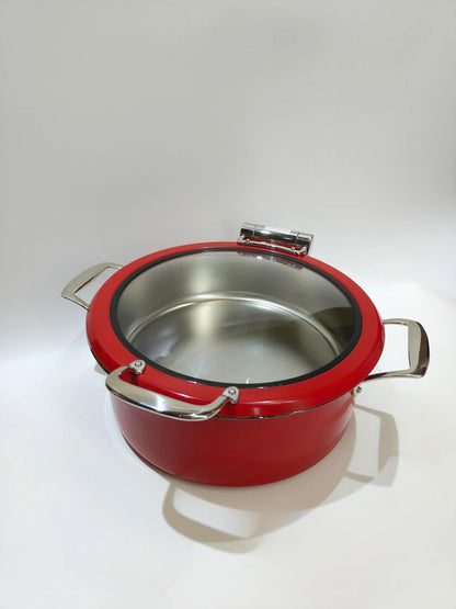 DINER WARES Chafing Dish SS with Glass Window & Induction Sandwhich Bottom 4.5 ltr. [Red]