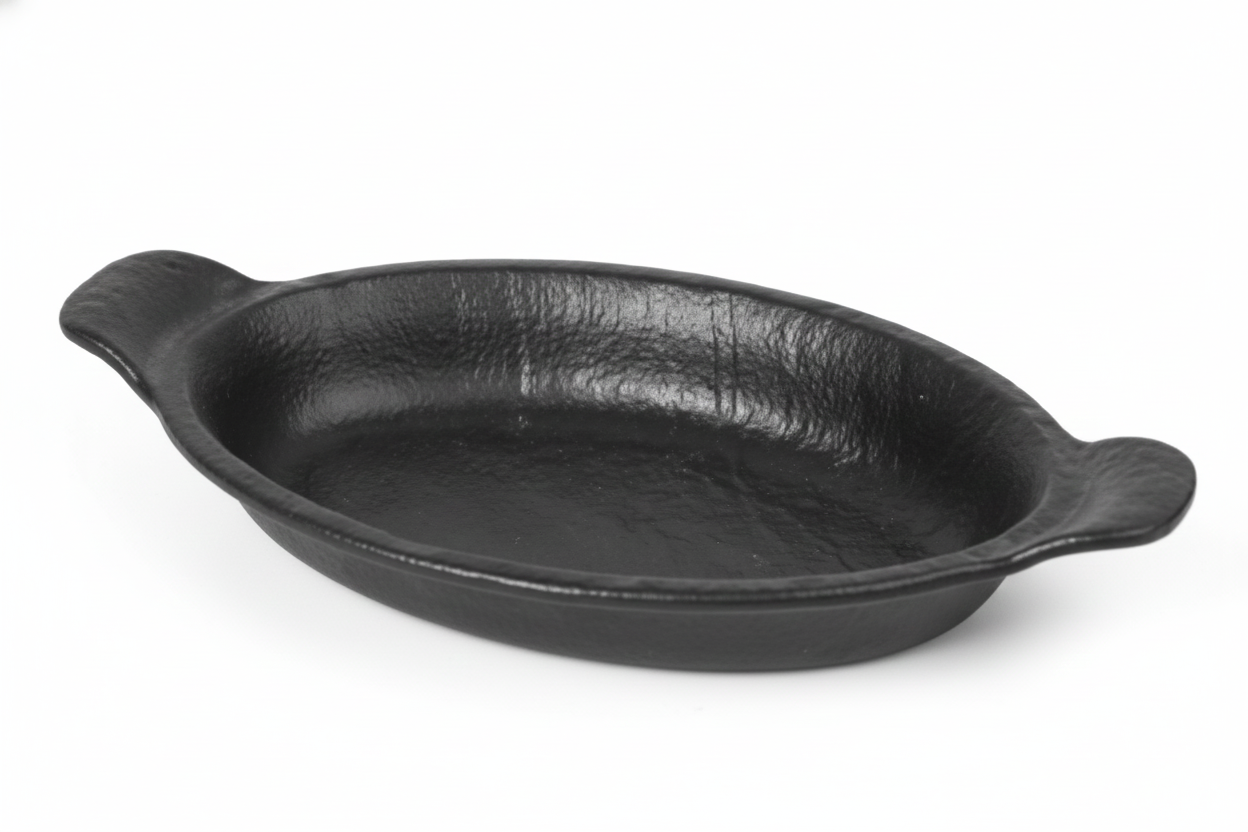 AURA Oval Dish with Handle Charcoal Black
