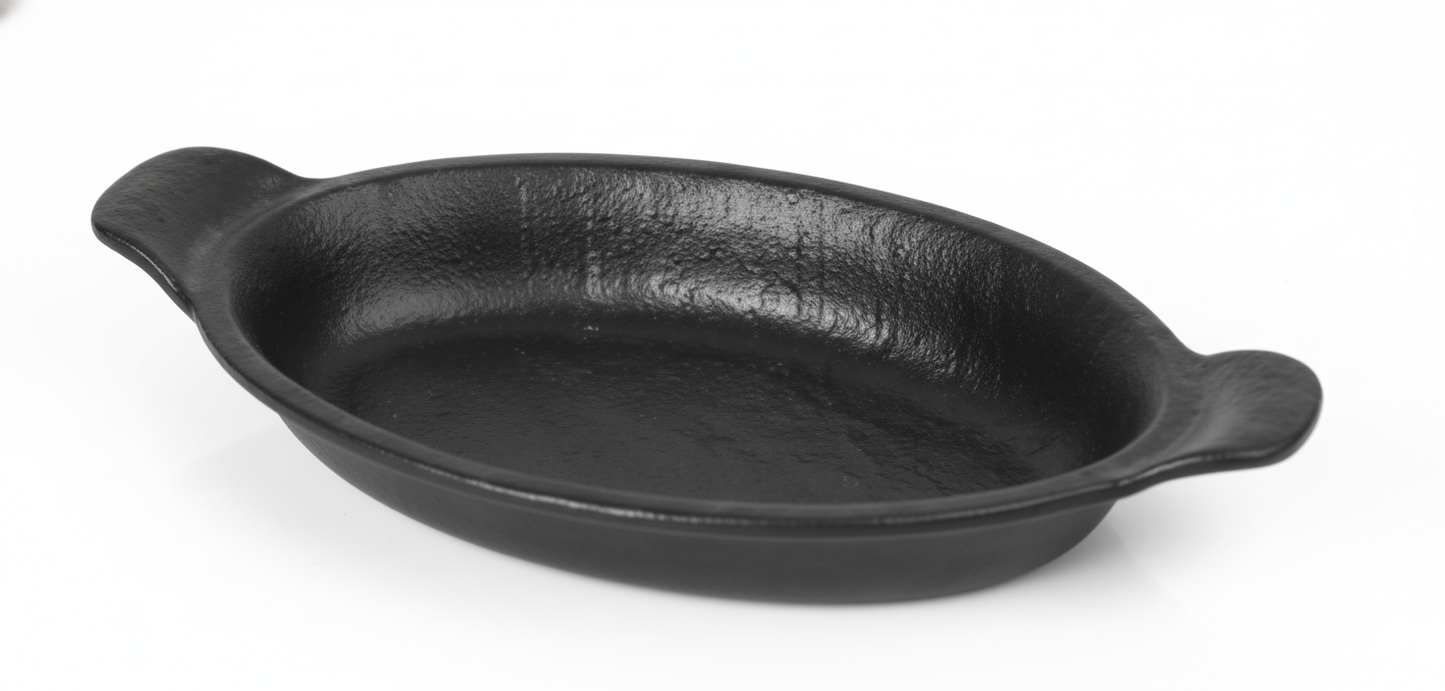 AURA Oval Dish with Handle Charcoal Black