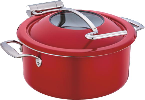 DW Rectangular Mini Buffet Chafing Dish 30 Cm With Glass Window Lid - Red Color, Sandwich Bottom 4.5 Ltr, Full 304 SS Body, Lid stops at 60 degrees.