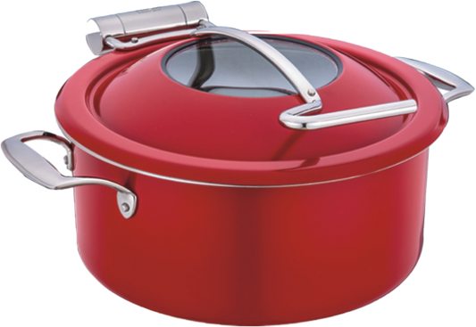 DW Rectangular Mini Buffet Chafing Dish 30 Cm With Glass Window Lid - Red Color, Sandwich Bottom 4.5 Ltr, Full 304 SS Body, Lid stops at 60 degrees.