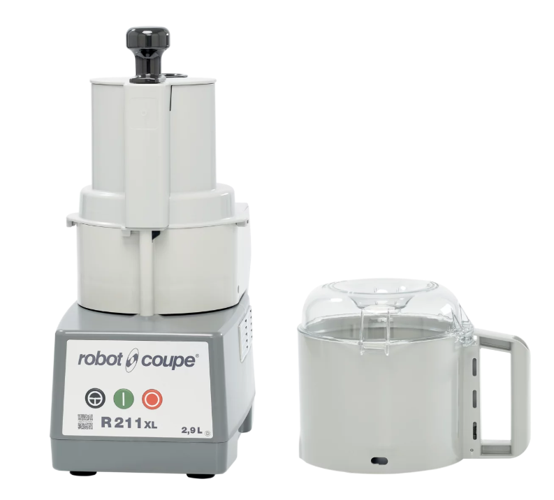 ROBOT COUPE Food Processor R211XL with a silver color, featuring a composite bowl with handle and the brand logo displayed.