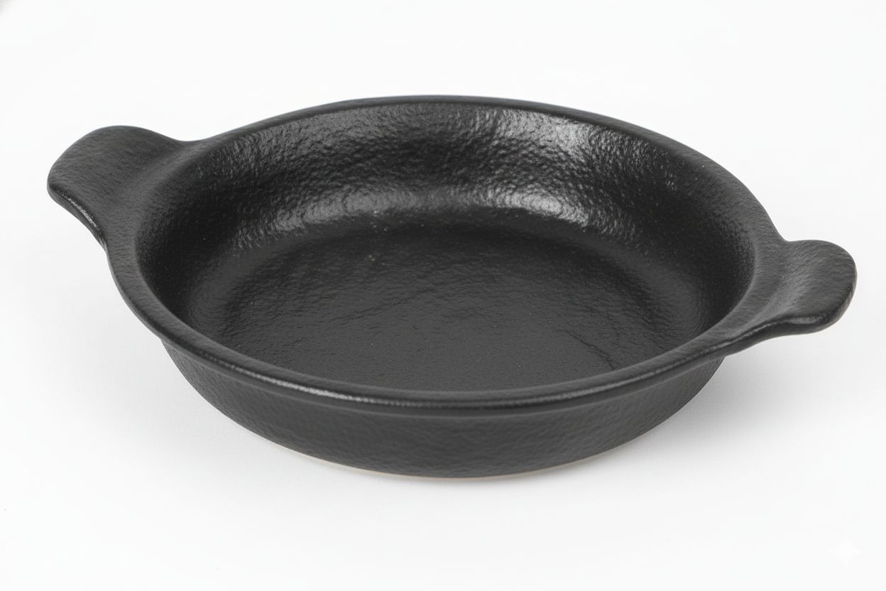 AURA Round Dish with Handle Charcoal Black