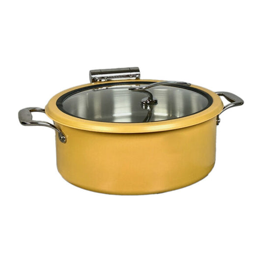 DINER WARES Chafing Dish SS with Glass Window Lid & Induction Sandwhich Bottom 4.5 ltr. [Yellow]