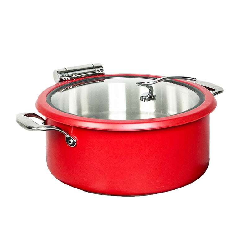 DINER WARES Chafing Dish SS with Glass Window & Induction Sandwhich Bottom 4.5 ltr. [Red]