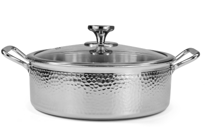 DINER WARES Chafing Dish Casserole SS with Glass Lid & Induction Sandwhich Bottom Hammered 4.5 ltr