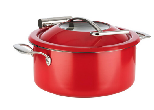 DINER WARES Chafing Dish SS with Glass Window & Induction Sandwhich Bottom 4.5 ltr [Red]