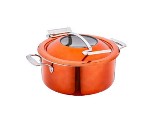 DINER WARES Chafing Dish SS with Glass Window & Induction Sandwhich Bottom 4.5 ltr [Orange]