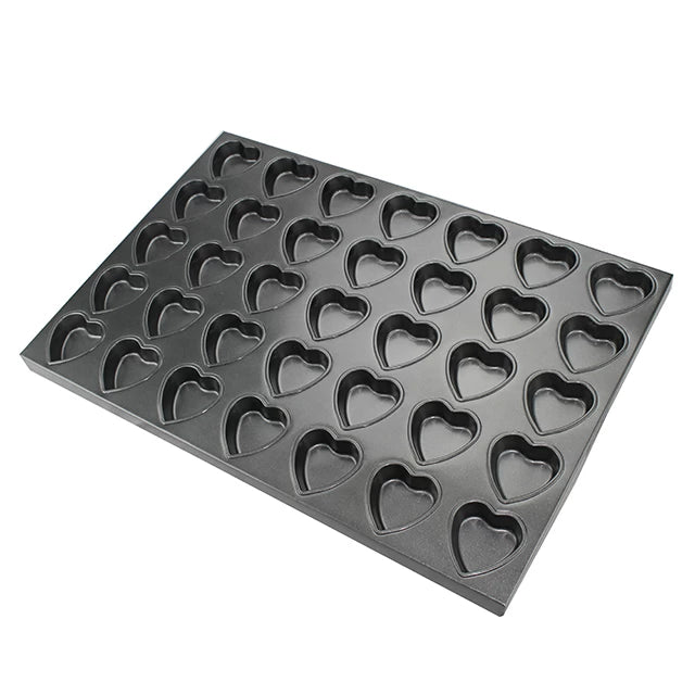 Diner Wares Black Teflon Coated Tray Mould – Heart Shape, 35 Slots (Slot Size 6 × 6.5 × 2.5 cm)