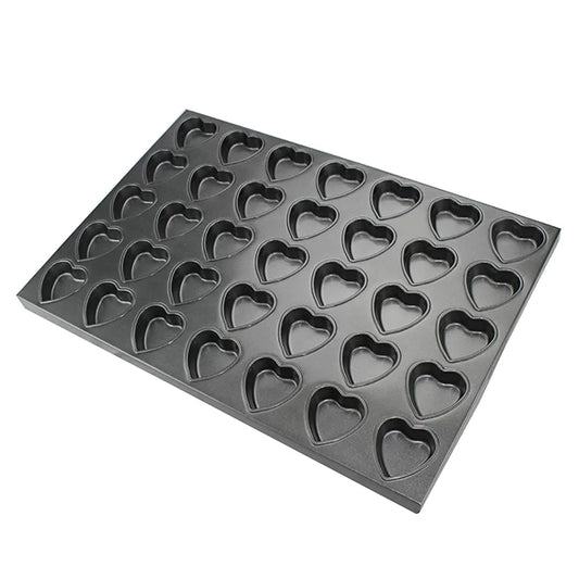 Diner Wares Black Teflon Coated Tray Mould – Heart Shape, 35 Slots (Slot Size 6 × 6.5 × 2.5 cm)