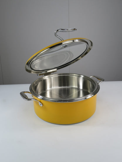DINER WARES Chafing Dish SS with Glass Window & Induction Sandwhich Bottom 4.5 ltr. [Yellow]