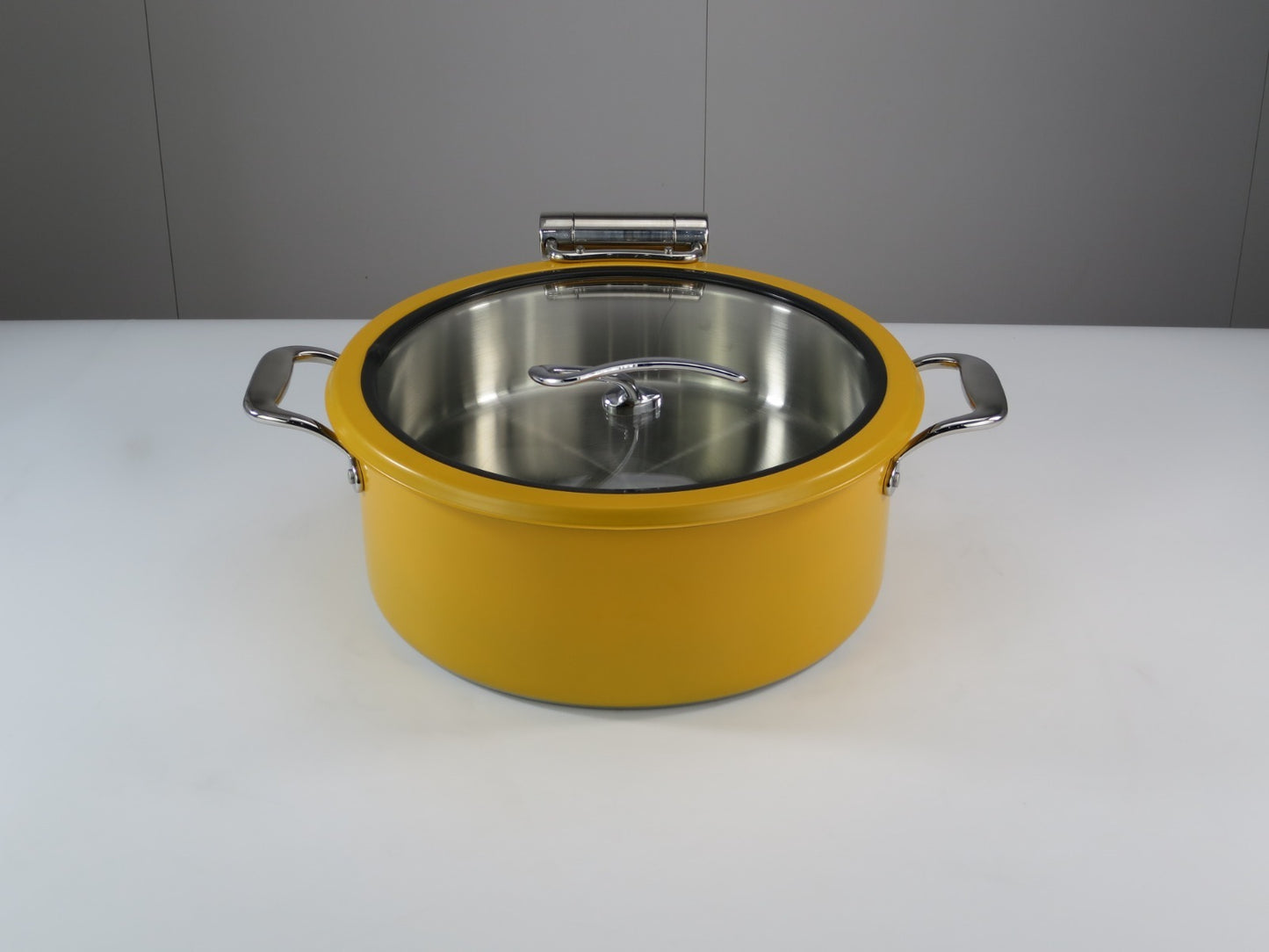DINER WARES Chafing Dish SS with Glass Window & Induction Sandwhich Bottom 4.5 ltr. [Yellow]