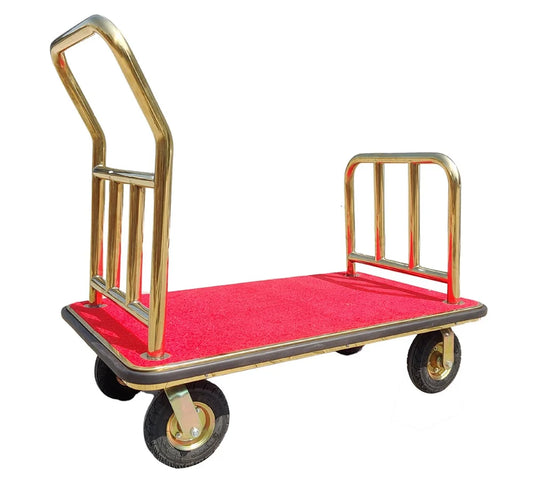DINER WARES Luggage cart with Brass finish trolley, 5.5" TPR wheels, base area 14 x 20"