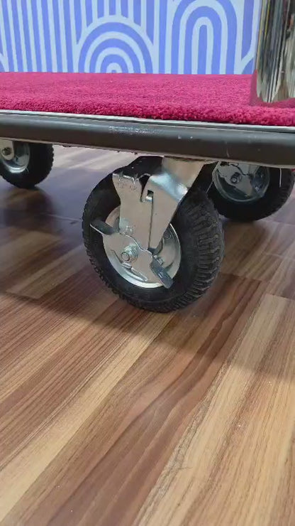 DW Bird Cage Trolley with Red / Black Carpet SS304  8" Pneumatic Wheels Premium