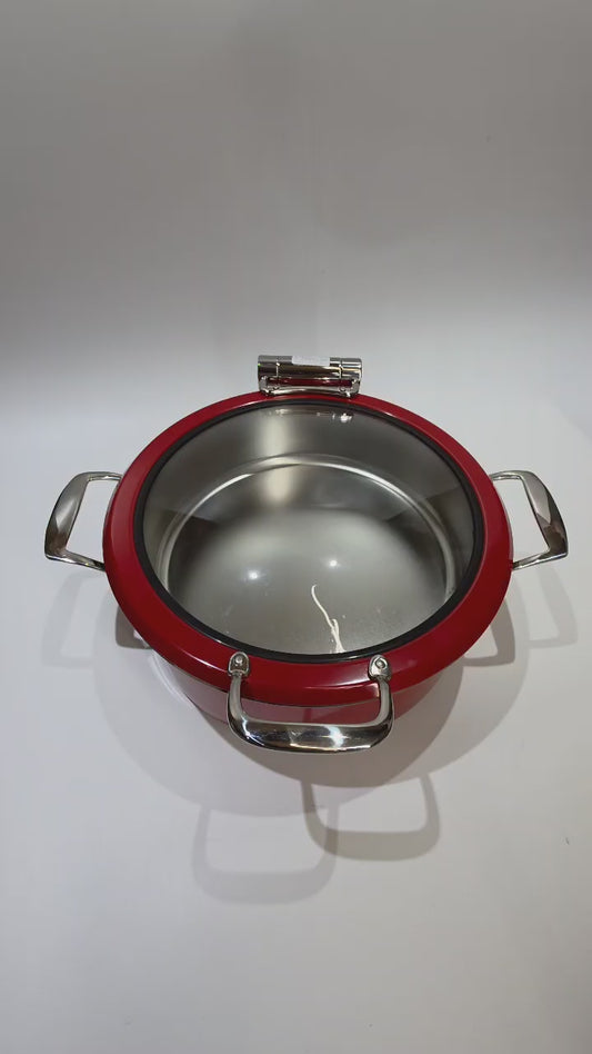 DINER WARES Chafing Dish SS with Glass Window & Induction Sandwhich Bottom 4.5 ltr. [Red]