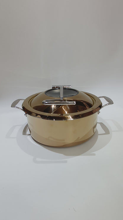 DINER WARES Chafing Dish SS with Glass Window & Induction Sandwhich Bottom 4.5 ltr. [Rose Gold]