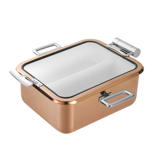 DW Rectangular Mini Buffet Chafing Dish 30 Cm With Glass Window Lid - Vintage Color, Sandwich Bottom 4.5 Ltr, Full 304 SS Body, Lid stops at 60 degrees.