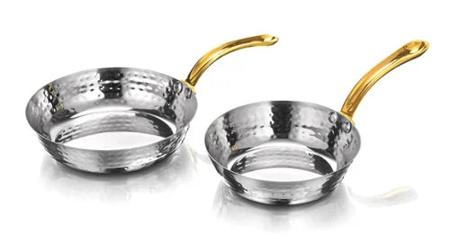 DW Fry Pan SS Hammered with Brass Handle