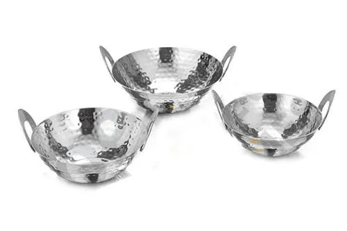 DW Karahi SS Hammered with Brass Embossed Handle Single Wall Premium