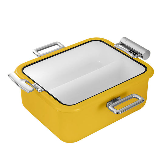DW Rectangular Mini Buffet Chafing Dish 30 Cm With Glass Window Lid - Yellow Color, Sandwich Bottom 4.5 Ltr, Full 304 SS Body, Lid stops at 60 degrees.